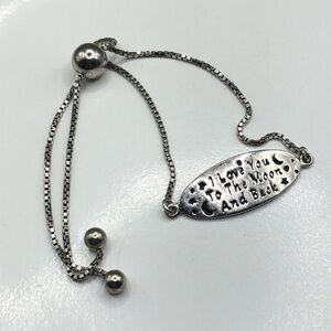 Sterling Silver 925 "I Love You To the Moon and Back" Adjustable Bracelet YGI